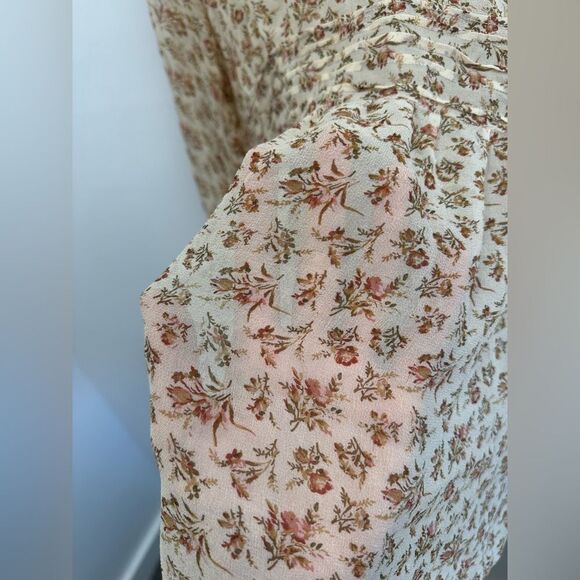 Tess Studio 100% Silk Tan Floral Sheer Long Sleeve Sheer Boho Blouse Size S/M - Picture 12 of 14